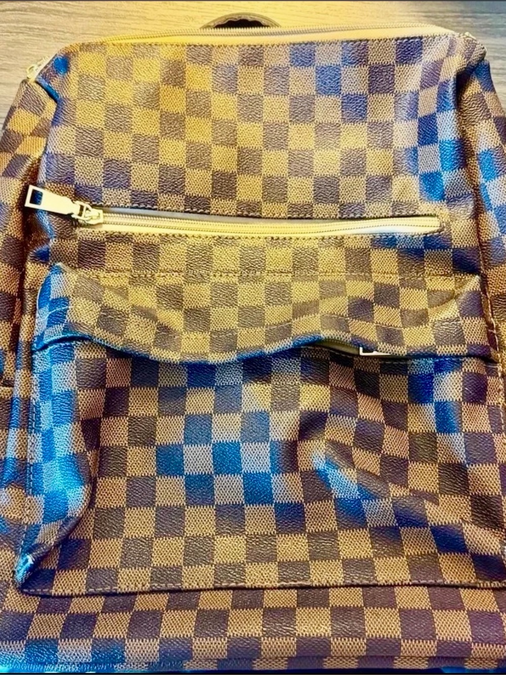 Source Unknown Brown Checkerboard Backpack